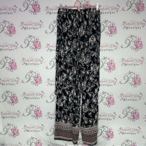 Forever 21 pants flare flowy flower floral black white pink boho hippie - Picture 2 of 8
